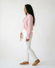 Vintage Ruffled V-Neck Long Sleeve Blouse | Cottage Blush