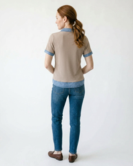 Ribbed Knit Denim Collar Top | Cottage Blush Feminine Style