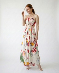 Floral Halter Cut-Out Maxi Dress | Cottage Blush