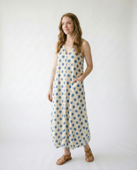 Polka Dot V-Neck Sleeveless Maxi Dress | Cottage Blush