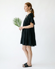 Pol Cotton Ruffle V-Neck Dress | Feminine Shirred Mini