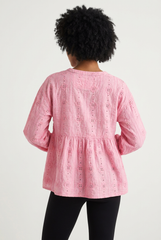 Cotton Eyelet Lace Empire Waist Blouse | Cottage Blush