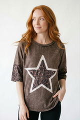 Leopard Star Patch Cotton Tee | Cottage Blush Feminine Top