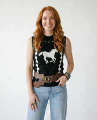 Western Geometric Horse Knit Sweater Vest | Cottage Blush
