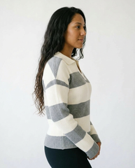 Zenana Striped Collared Sweater | Cottage Core Knit Top