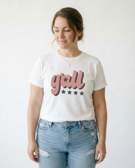 Vintage Y'ALL Graphic Tee | Feminine Casual Round Neck Top