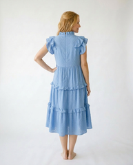 Textured Ruffle Sleeve Tiered Midi Dress | Cottage Blush