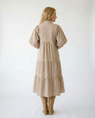 Umgee Plaid Puff Sleeve Midi Dress | Cottage Blush Gingham