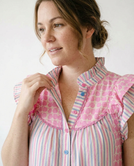Umgee Patchwork Flutter Sleeve Tiered Cottagecore Dress