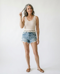 Tassel Hem Textured Tank Top | Cottage Core Sleeveless Top