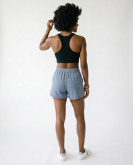 Striped Drawstring Denim Shorts | Cottage Blush