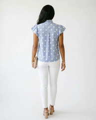 Polka Dot Ruffle Sleeve Blouse | Cottage Core Pleated Top