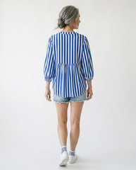 Striped Balloon Sleeve Cottagecore Button-Up Top