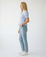 Striped Smocked Puff Sleeve Cottagecore Blouse