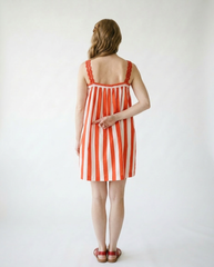 Striped Scallop Trim Cotton Mini Dress | Cottage Blush