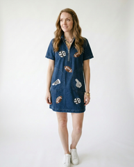 Sequin Football Patch Denim Mini Dress | Game Day Style