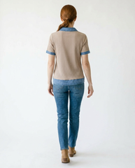 Ribbed Knit Denim Collar Top | Cottage Blush Feminine Style