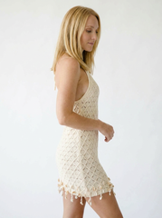 Dainty Openwork Halter Mini Dress with Tassel Detail