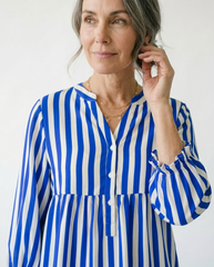 Striped Balloon Sleeve Cottagecore Button-Up Top