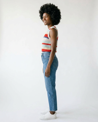 Multi Stripe Tie Back Knit Tank Top | Cottage Blush