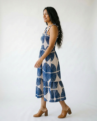 Abstract Print Smocked Tiered Midi Dress | Cottage Blush