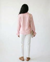 Vintage Ruffled V-Neck Long Sleeve Blouse | Cottage Blush