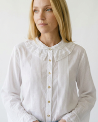 Vintage Lace Trim Pintuck Button-Down Blouse