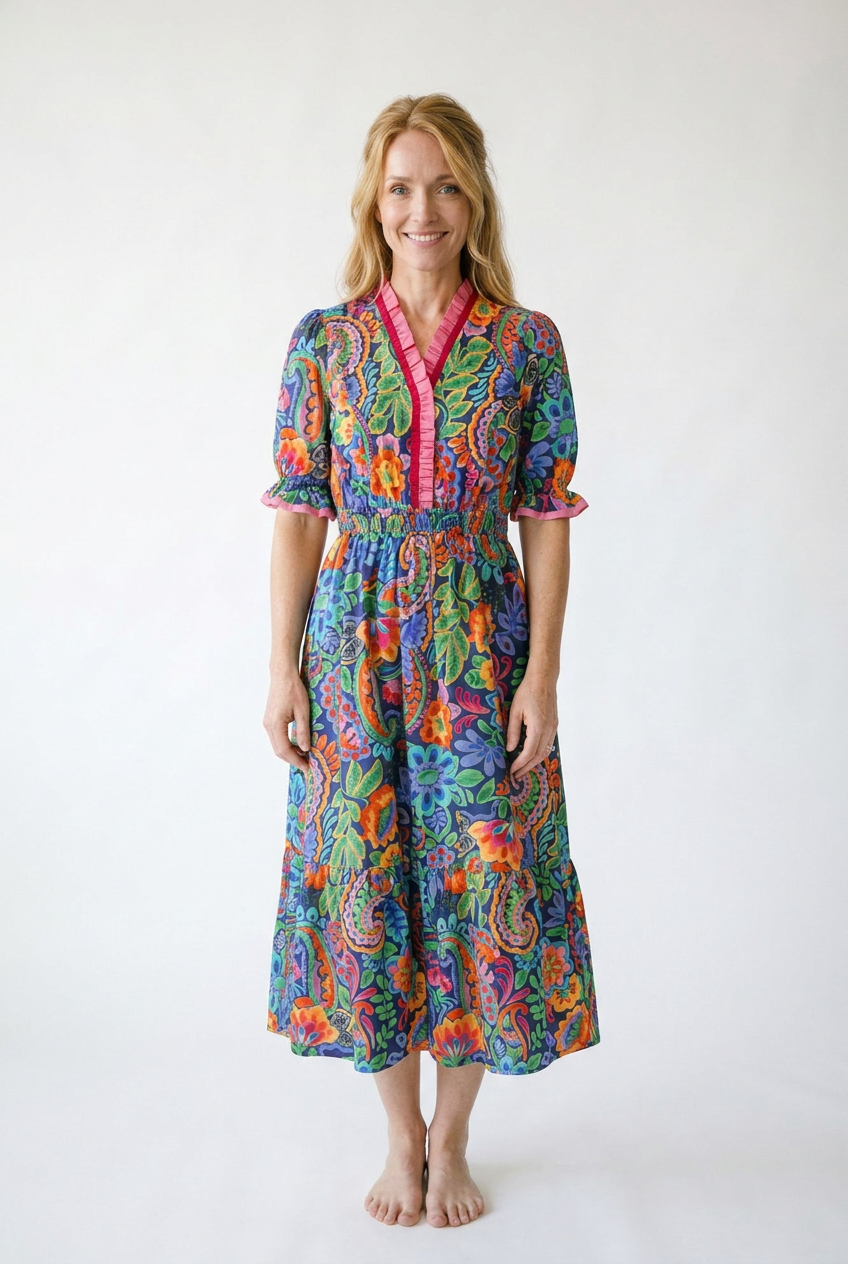 Floral Ruffle Midi Dress | Vintage Inspired Cottage Core
