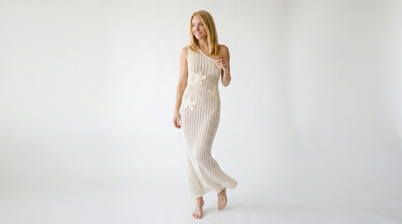 One-Shoulder Crochet Maxi Dress