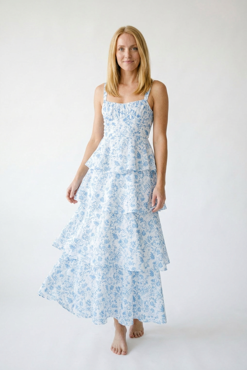Floral Layered Tiered Maxi Dress | Cottage Blush Floral