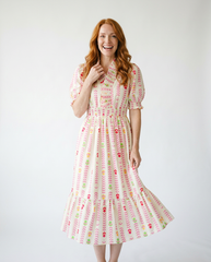 Vibrant Smocked Ruffle Midi Dress | Feminine Cottage Style