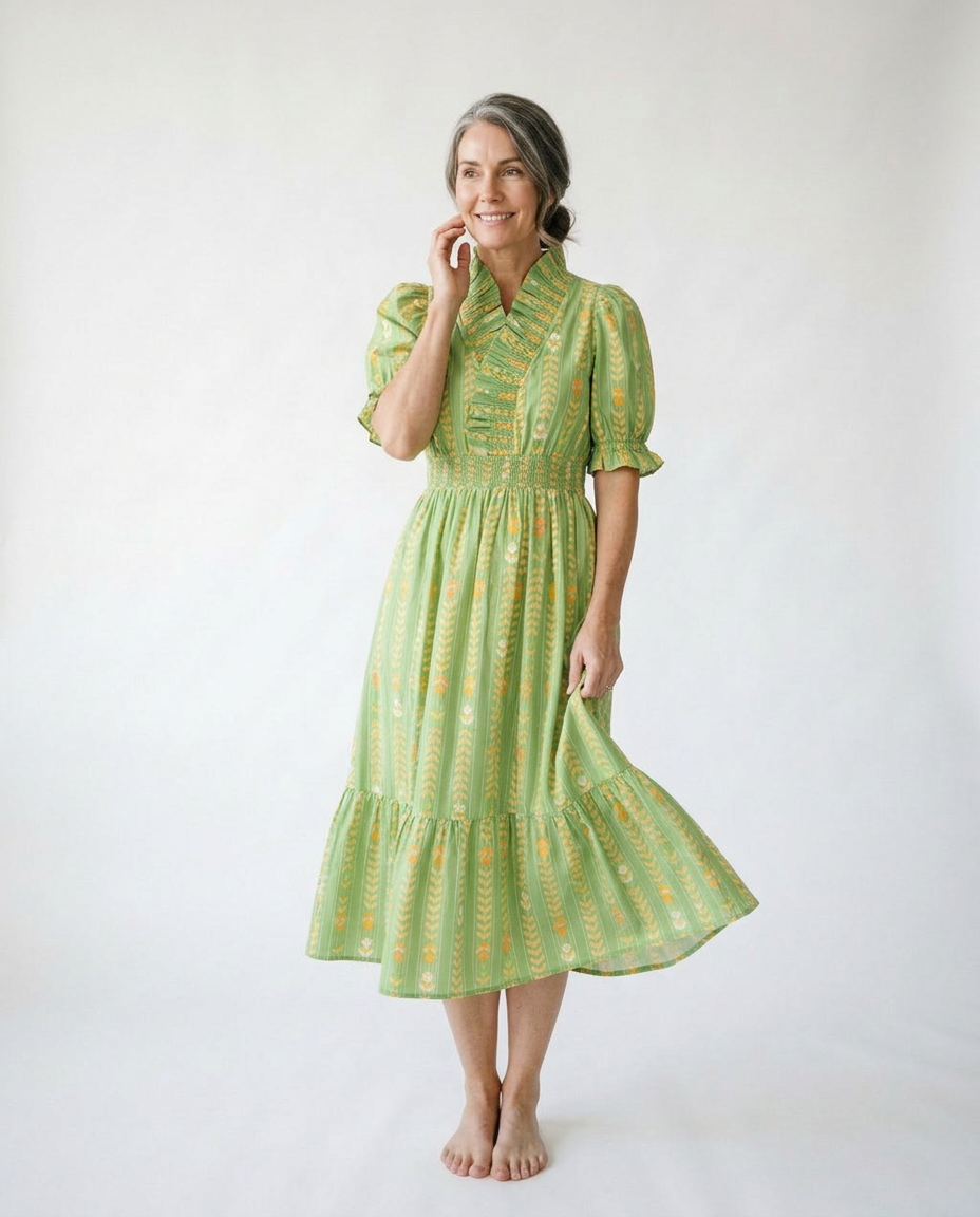 Vibrant Ruffle Smocked Midi Dress | Feminine Cottagecore