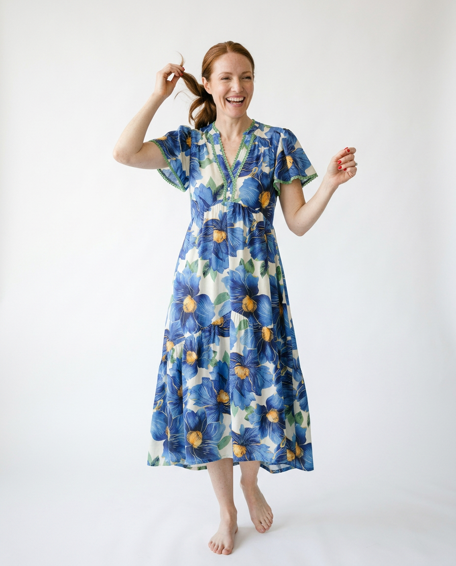 Floral Flutter Sleeve Tiered Midi Dress | Cottage Blush