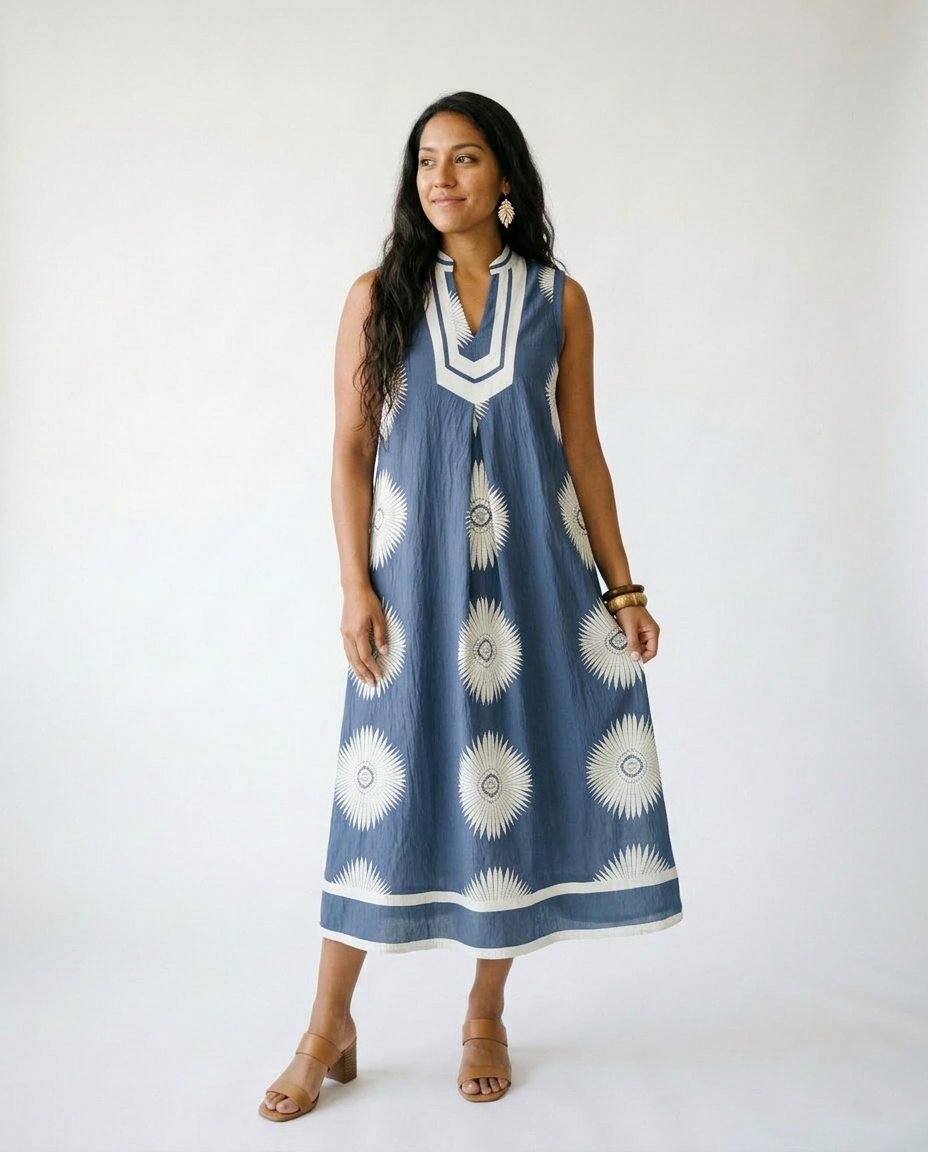 Umgee Geometric Midi Dress | Sleek Sleeveless Summer Style