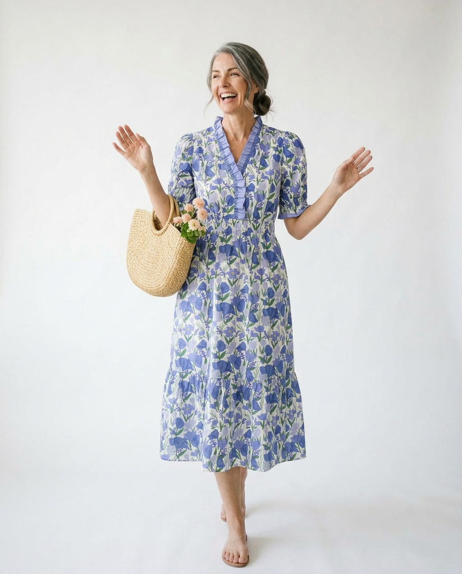 Floral Ruffle Trim Tiered Midi Dress | Cottage Blush