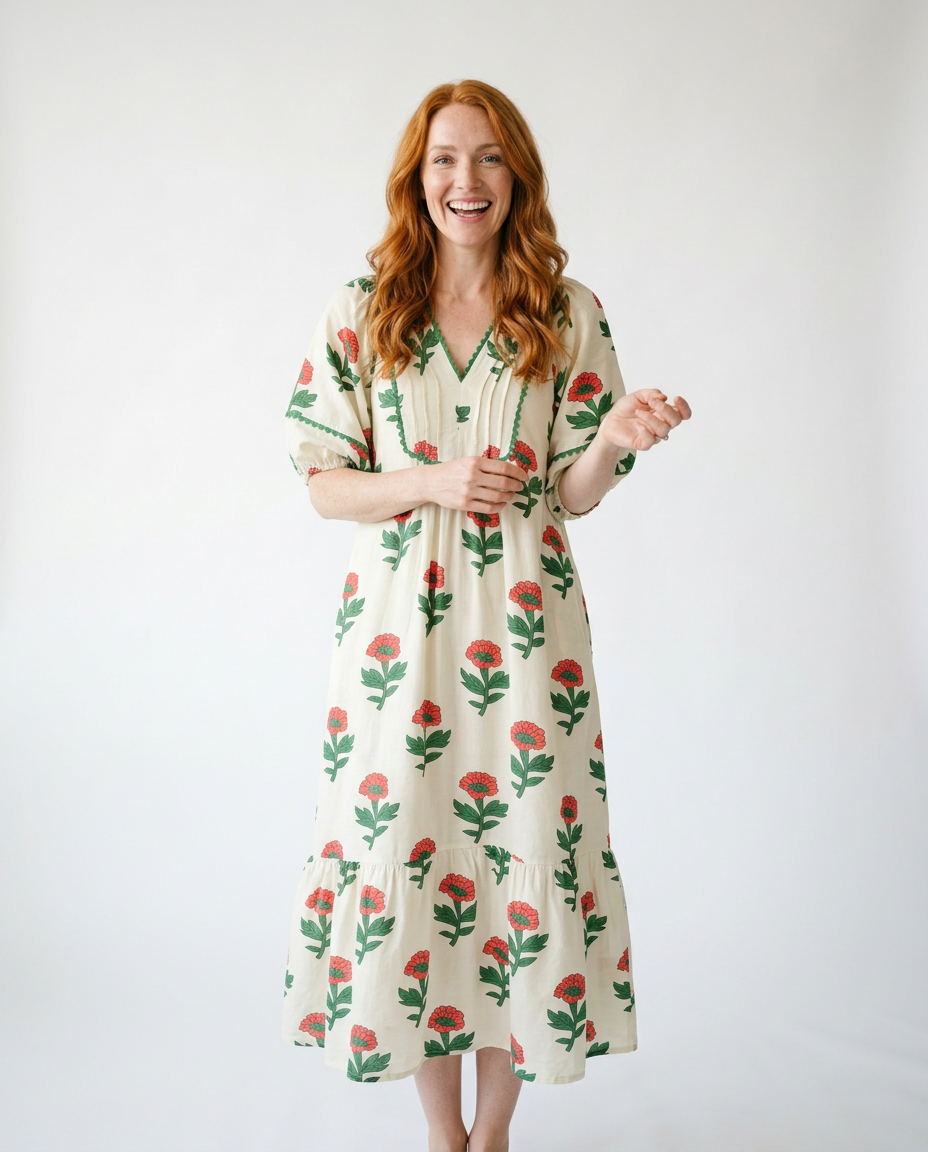 Floral Ruffle Midi Dress with Pockets | Cottage Blush