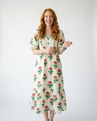 Floral Ruffle Midi Dress with Pockets | Cottage Blush