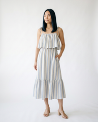 Striped Tiered Shoulder Tie Midi Dress | Cottage Blush