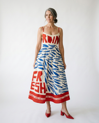 Coastal Sardine Print Smocked Midi Dress | Cottage Blush