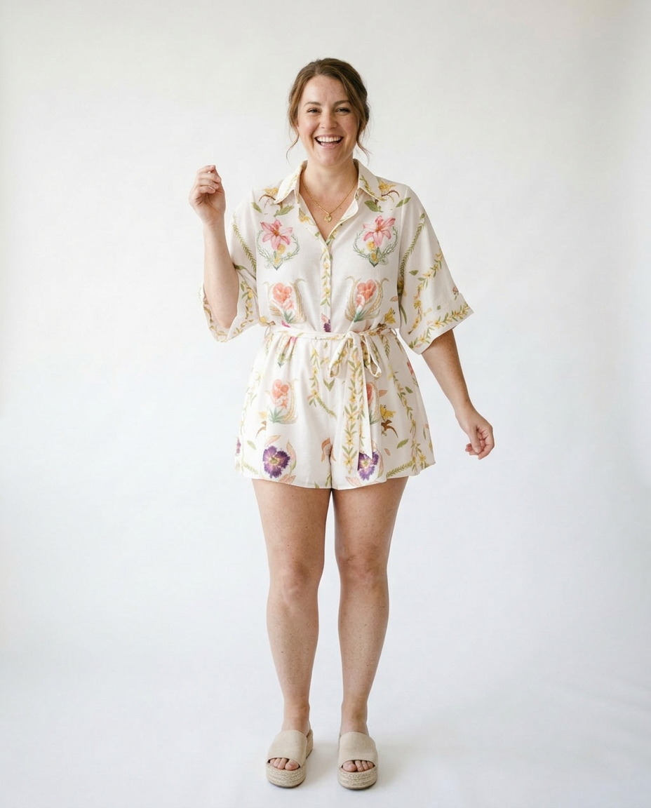 Floral Tie-Waist Half Sleeve Romper | Cottage Core Set