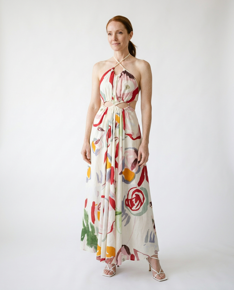 Floral Halter Cut-Out Maxi Dress | Cottage Blush