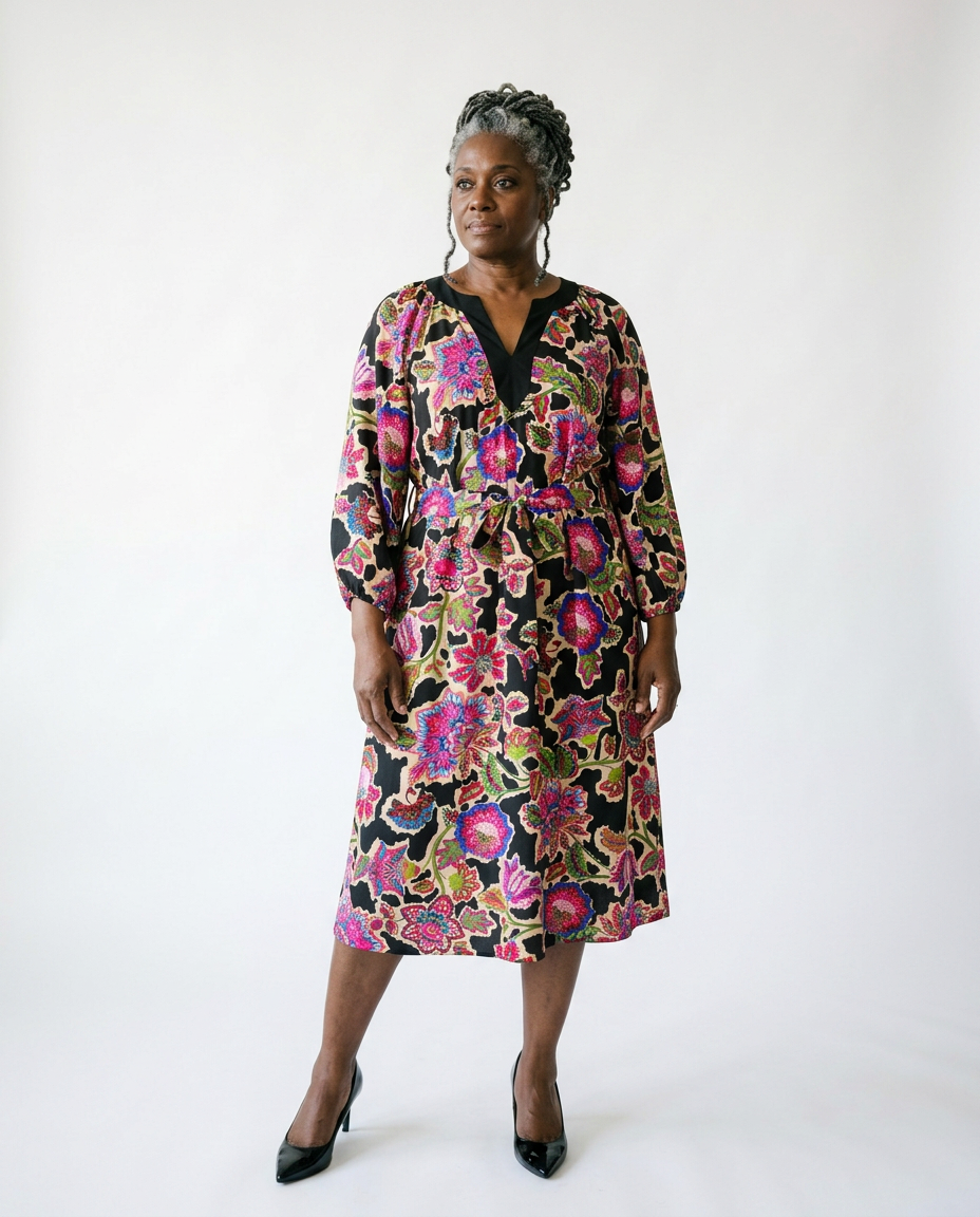 Abstract Embroidered Belted Midi Dress | Cottage Blush
