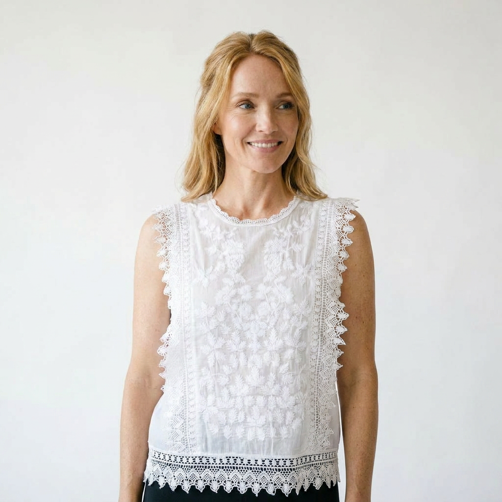 Floral Embroidered Lace Shell Top | Cottage Blush Blouse