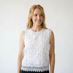 Floral Embroidered Lace Shell Top | Cottage Blush Blouse