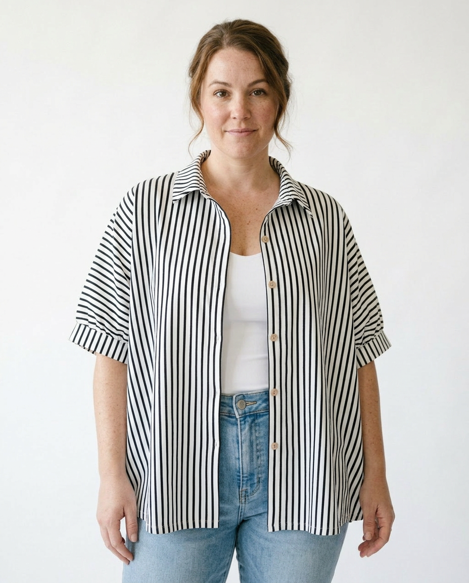 Oversized Striped Button Down Shirt | Cottage Blush Top
