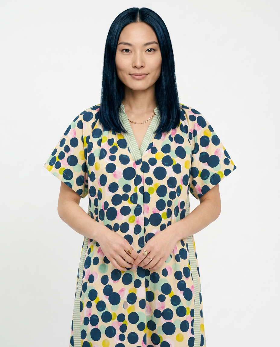 Umgee Polka Dot Tunic Dress with Contrast Trim