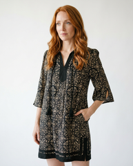 Umgee Geometric V-Neck Tassel Tunic Dress | Cottage Blush