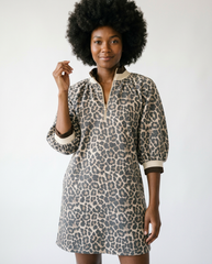 Leopard Print Puff Sleeve Mini Dress | Cottage Blush