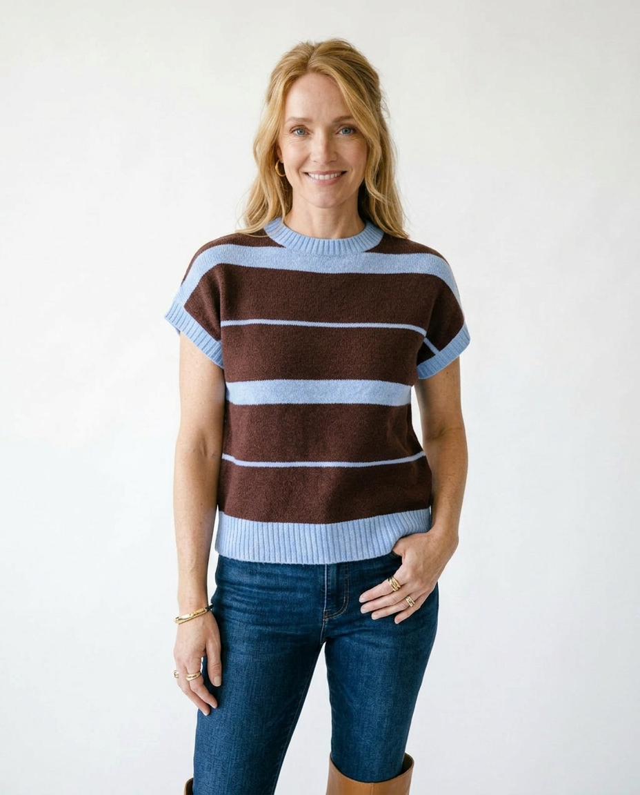 Striped Short Sleeve Knit Top | Romantic Cottagecore Blouse