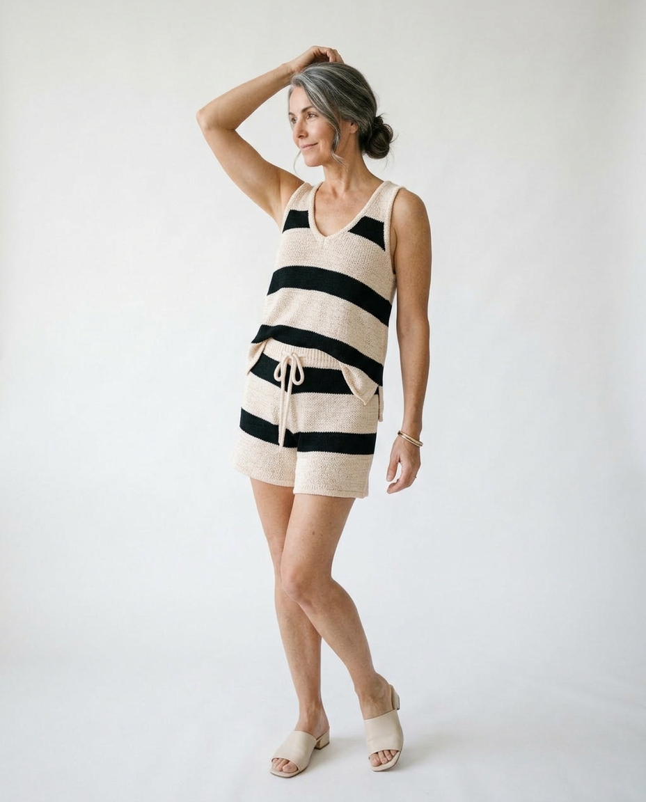 Striped Knit Tank and Shorts Lounge Set | Cottage Blush